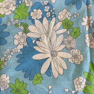 Vintage 60s Pillowcase Flower Power Blue White Green Cannon Mod Funky